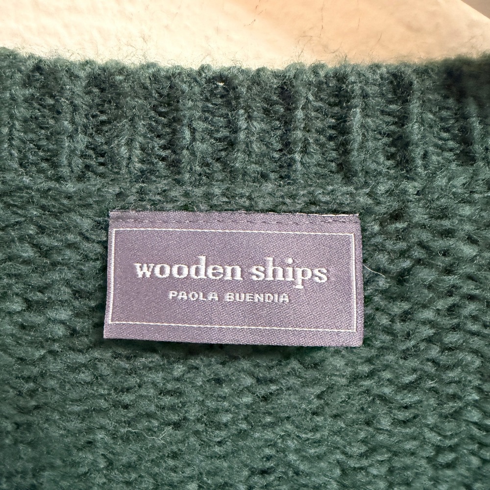 Wooden Ships Merry Crew Chunky Knit Sweater Green Mohair Wool XS/S Holiday Cozy - Picture 6 of 9